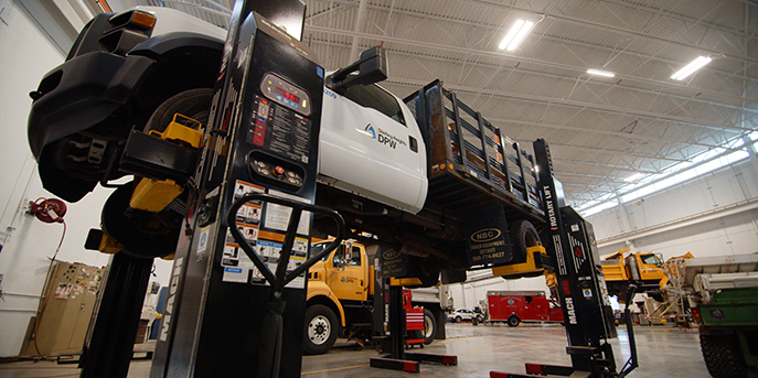 Work Truck on Vehicle Lift